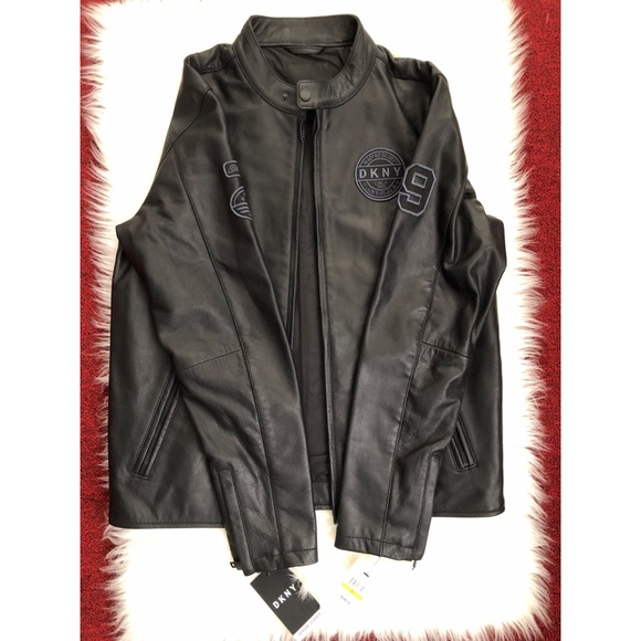 DKNY Men’s Black Moto/Biker Genuine Leather Jacket - Picture 4 of 8